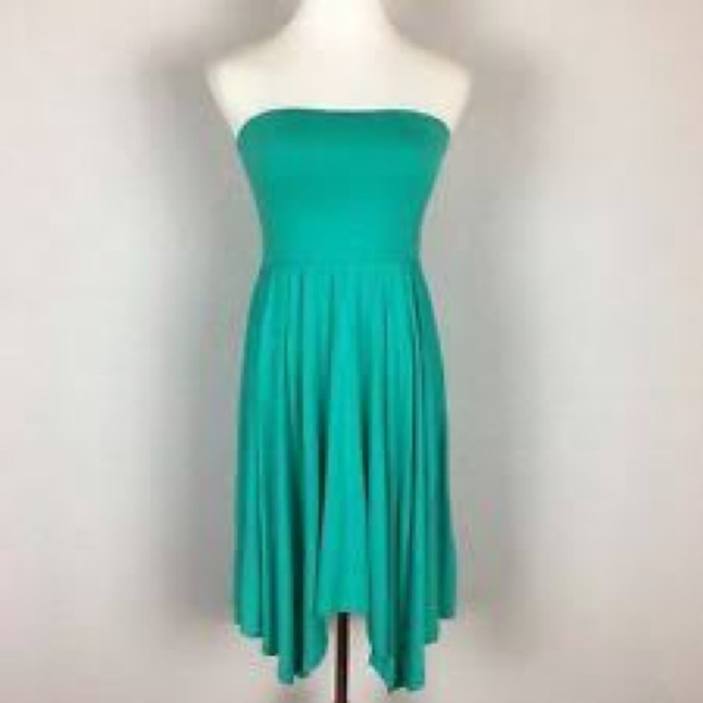 Express Green strapless handkerchief dress